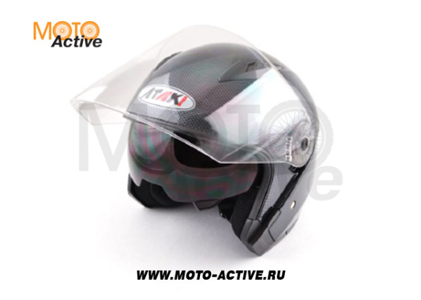 Шлем (открытый со стеклом) Ataki JK526 Carbon, черный-серый глянцевый